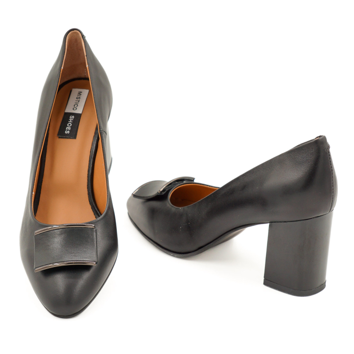 Pantofi dama din piele naturala neagra, cu varf rotund si toc mic gros de 6 cm 51424-4-26 [6]