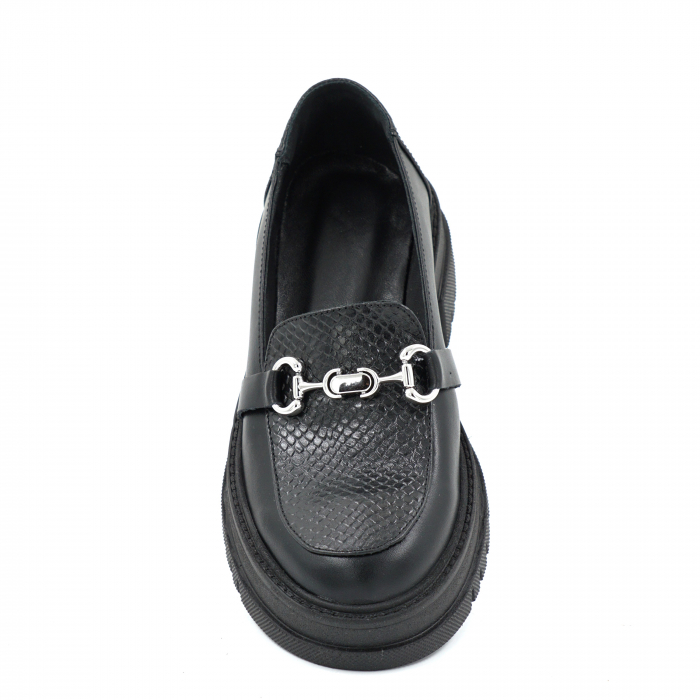 Pantofi dama casual loafers din piele naturala neagra cu varf rotund si talpa 4 cm 51825-25 [6]