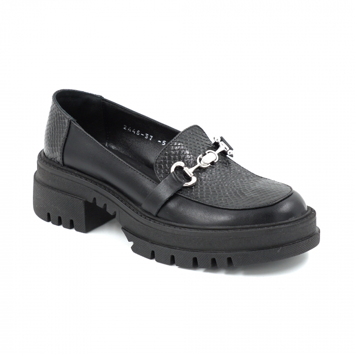 Pantofi dama casual loafers din piele naturala neagra cu varf rotund si talpa 4 cm 51825-25 [2]