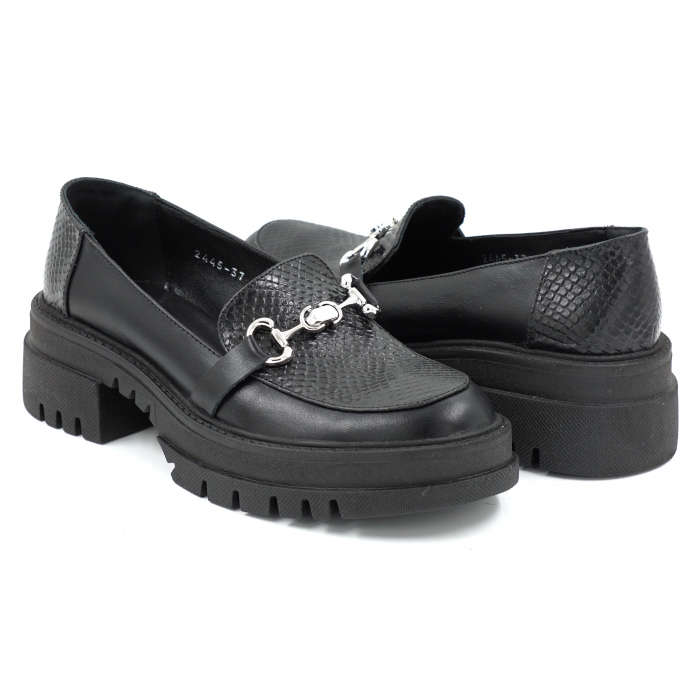 Pantofi dama casual loafers din piele naturala neagra cu varf rotund si talpa 4 cm 51825-25 [4]