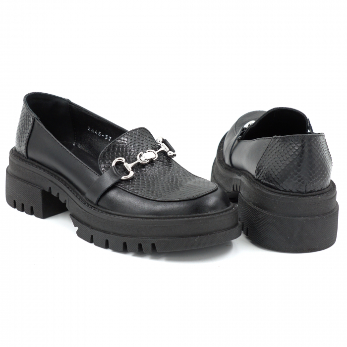 Pantofi dama casual loafers din piele naturala neagra cu varf rotund si talpa 4 cm 51825-25 [5]