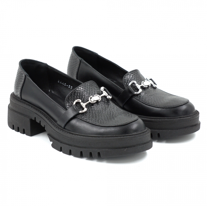 Pantofi dama casual loafers din piele naturala neagra cu varf rotund si talpa 4 cm 51825-25 [3]