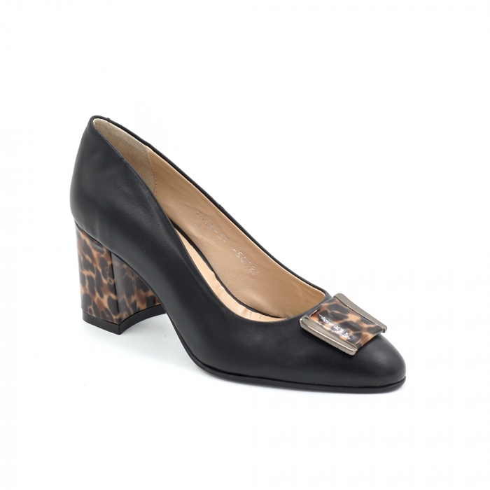 Pantofi dama din piele naturala neagra si lacuita cu imprimeu animal print cu varf ascutit si toc mediu gros imbracat 7 cm 50724-2-25 [6]
