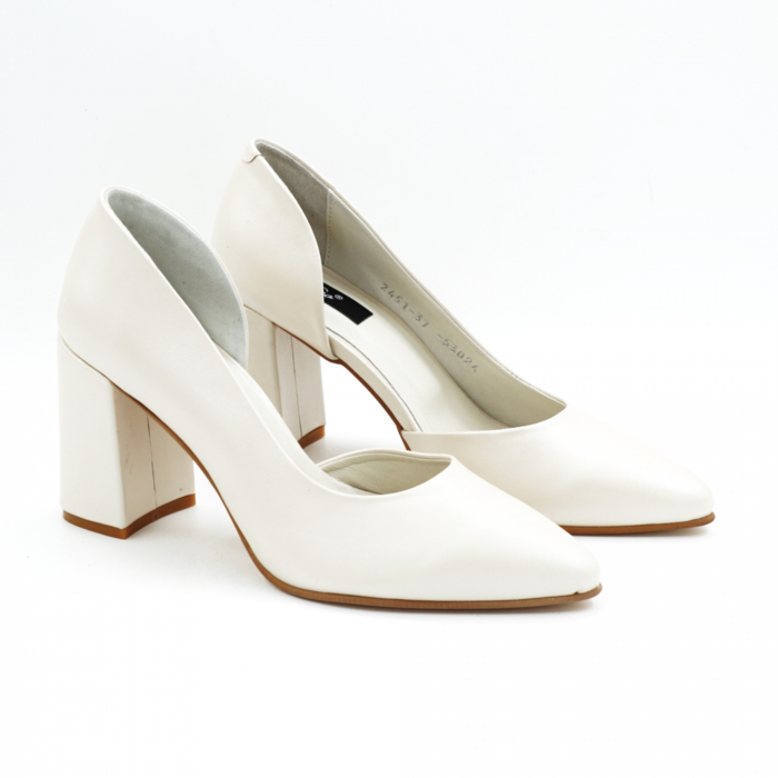 Pantofi dama din piele naturala grej cu varf ascutit stiletto si toc mediu gros imbracat 8 cm 53024-2-25 [2]