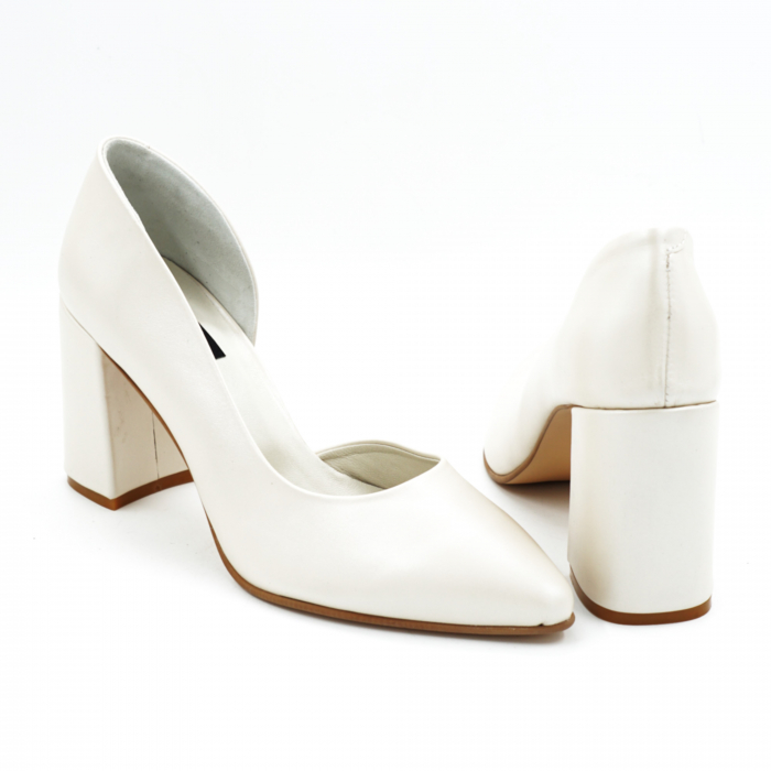 Pantofi dama din piele naturala grej cu varf ascutit stiletto si toc mediu gros imbracat 8 cm 53024-2-25 [3]