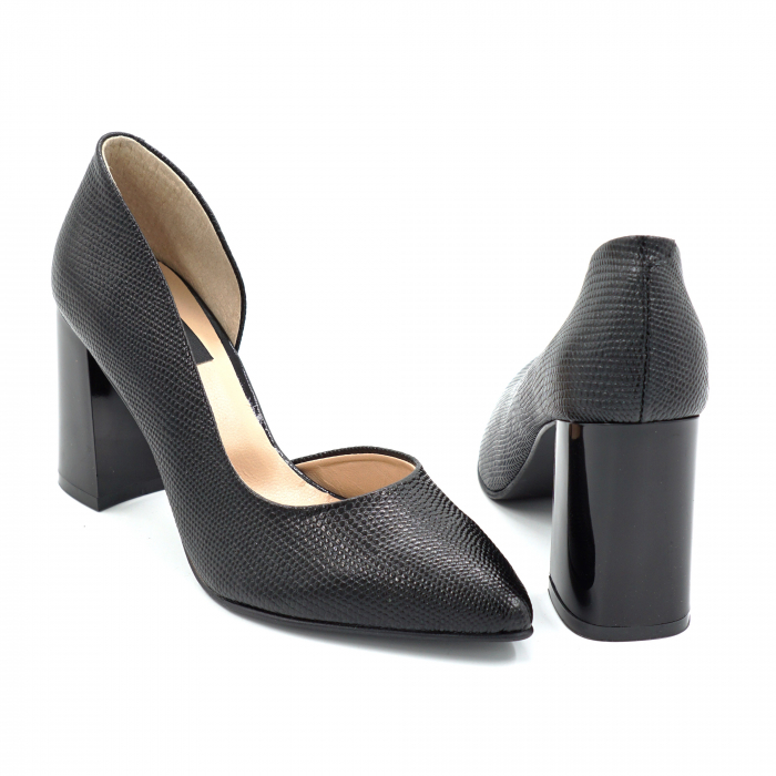 Pantofi dama din piele naturala neagra cu varf ascutit stiletto si toc mediu gros 8 cm 53024-3-25 [3]