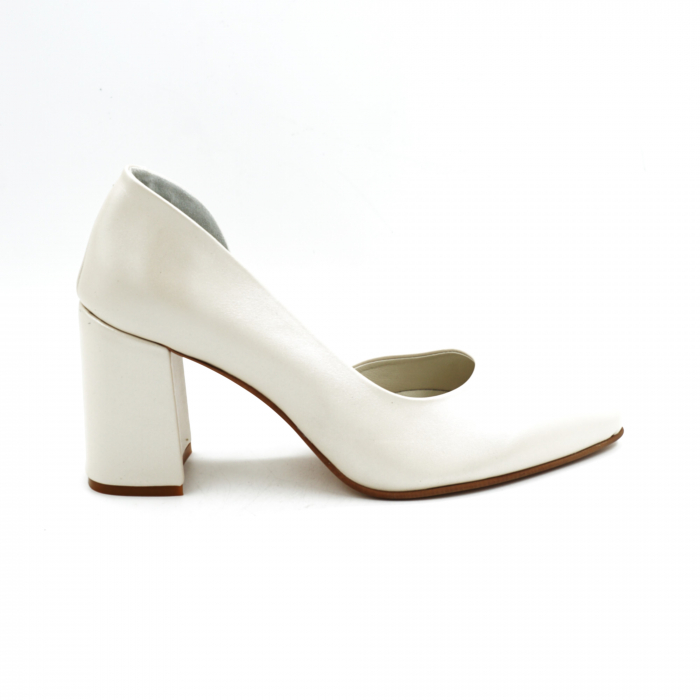 Pantofi dama din piele naturala grej cu varf ascutit stiletto si toc mediu gros imbracat 8 cm 53024-2-25 [4]