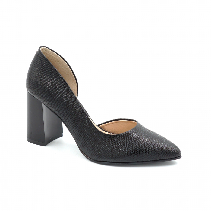 Pantofi dama din piele naturala neagra cu varf ascutit stiletto si toc mediu gros 8 cm 53024-3-25 [5]