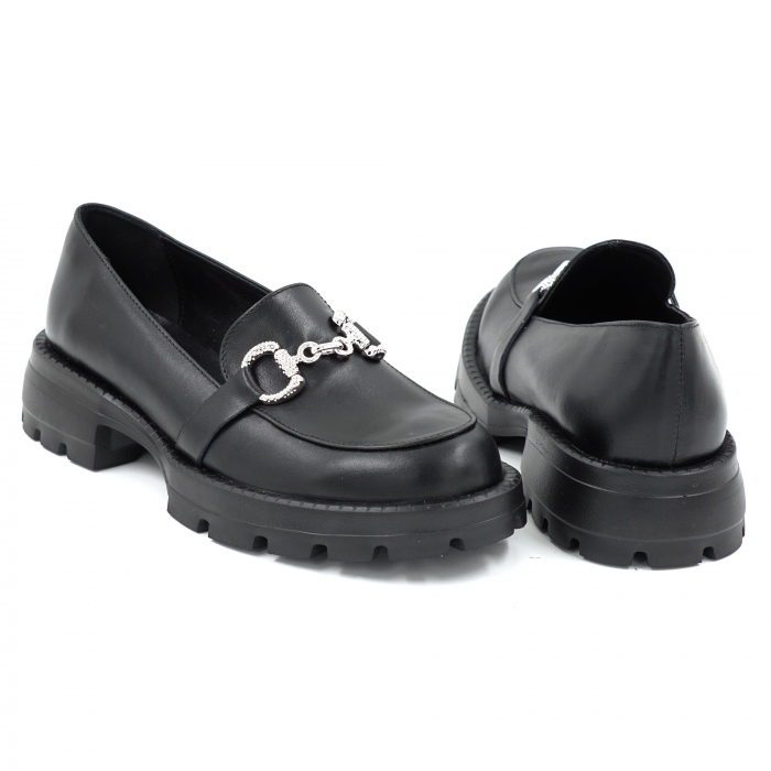 Pantofi dama casual loafers din piele naturala neagra cu varf rotund si talpa de 3 cm 52925-25 [5]