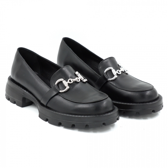 Pantofi dama casual loafers din piele naturala neagra cu varf rotund si talpa de 3 cm 52925-25 [3]