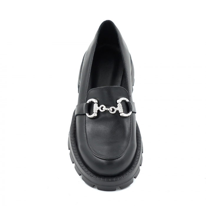 Pantofi dama casual loafers din piele naturala neagra cu varf rotund si talpa de 3 cm 52925-25 [6]