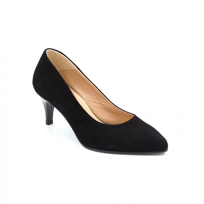 Pantofi dama din piele naturala intoarsa neagra cu varf ascutit stiletto si toc mic subtire 5 cm 6057-8-25 [2]