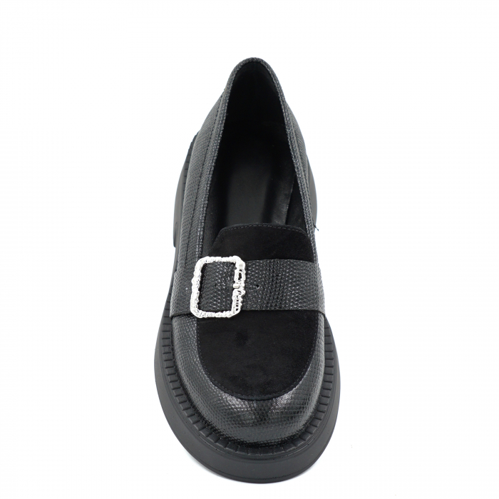 Pantofi dama casual loafers din piele naturala neagra cu varf rotund si talpa de 3 cm 51425-25 [6]