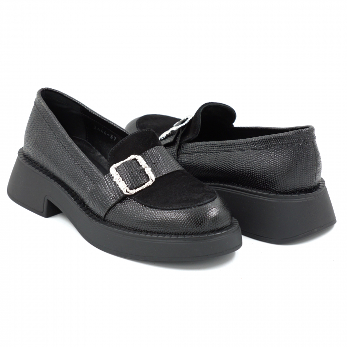 Pantofi dama casual loafers din piele naturala neagra cu varf rotund si talpa de 3 cm 51425-25 [4]