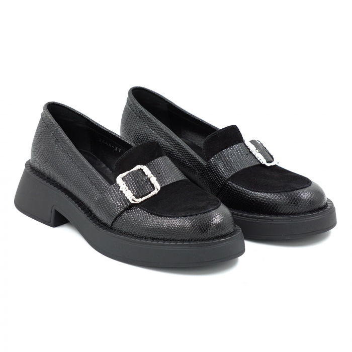 Pantofi dama casual loafers din piele naturala neagra cu varf rotund si talpa de 3 cm 51425-25 [3]