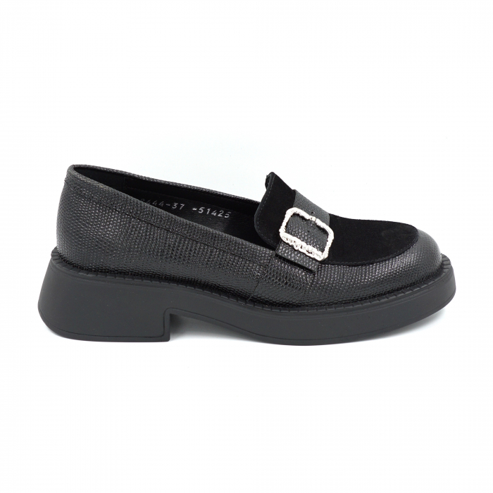 Pantofi dama casual loafers din piele naturala neagra cu varf rotund si talpa de 3 cm 51425-25 [1]