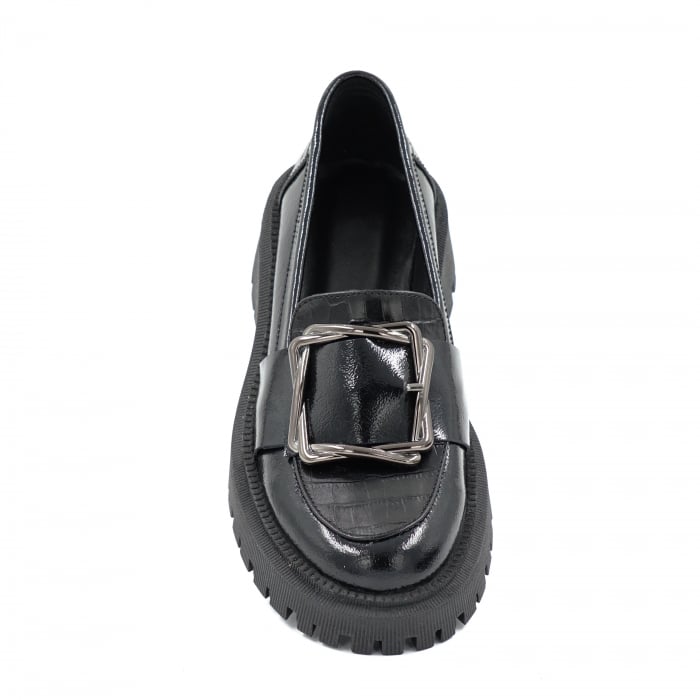 Pantofi dama casual loafers din piele naturala lacuita negagra cu varf rotund si talpa de 4 cm 52025-25 [6]