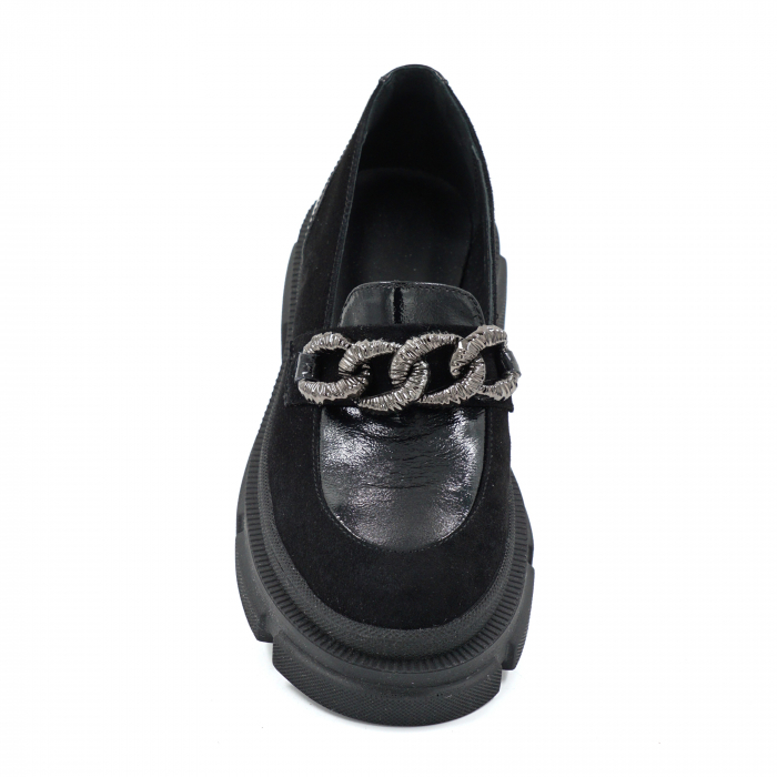 Pantofi dama casual loafers din piele naturala neagra cu varf rotund si talpa de 4 cm 63520-25 [6]