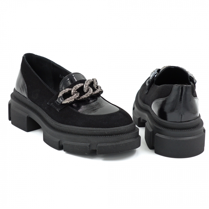 Pantofi dama casual loafers din piele naturala neagra cu varf rotund si talpa de 4 cm 63520-25 [5]