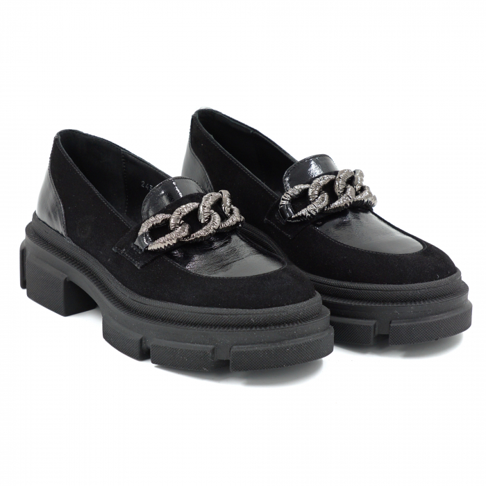 Pantofi dama casual loafers din piele naturala neagra cu varf rotund si talpa de 4 cm 63520-25 [3]