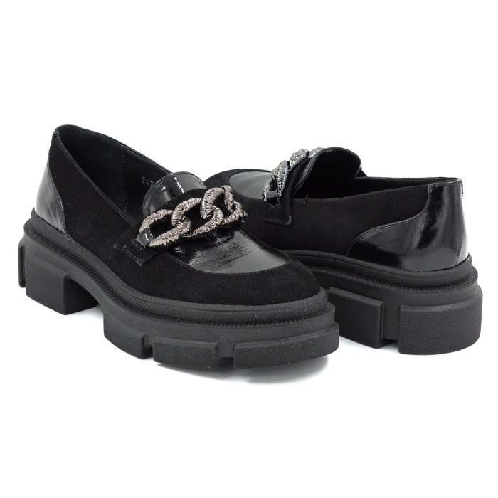 Pantofi dama casual loafers din piele naturala neagra cu varf rotund si talpa de 4 cm 63520-25 [4]