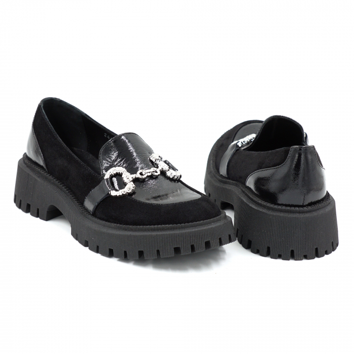 Pantofi dama casual loafers din piele naturala neagra cu varf rotund si talpa de 4 cm 63920-25 [5]