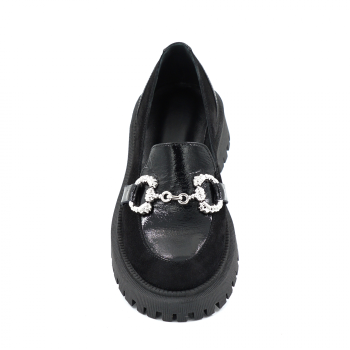 Pantofi dama casual loafers din piele naturala neagra cu varf rotund si talpa de 4 cm 63920-25 [6]
