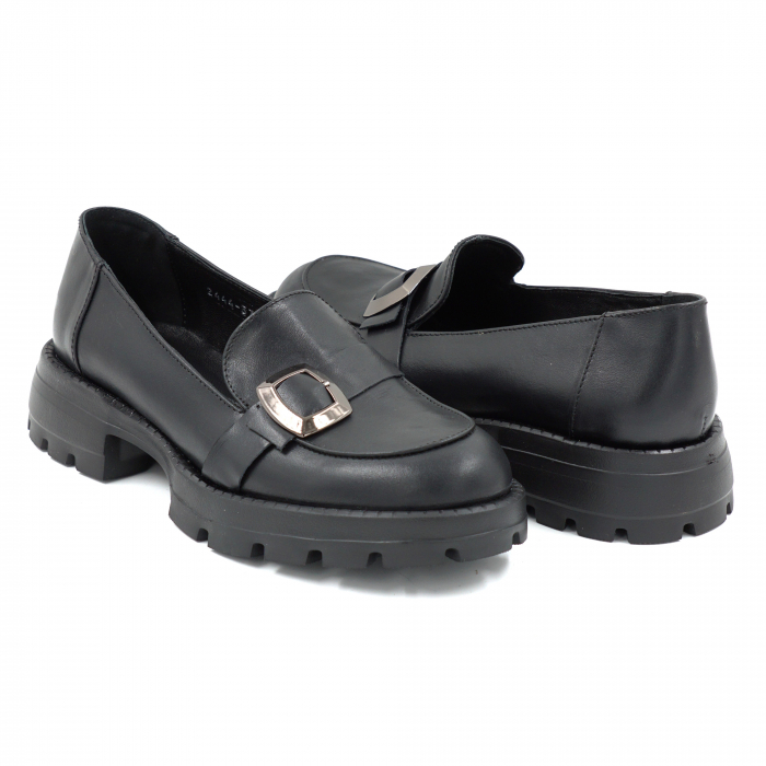 Pantofi dama casual loafers din piele naturala neagra cu varf rotund si talpa de 4 cm 51125-25 [4]