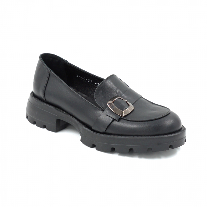 Pantofi dama casual loafers din piele naturala neagra cu varf rotund si talpa de 4 cm 51125-25 [2]