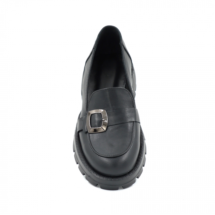 Pantofi dama casual loafers din piele naturala neagra cu varf rotund si talpa de 4 cm 51125-25 [6]