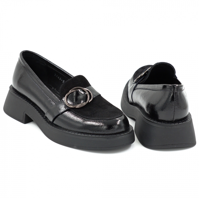 Pantofi dama casual loafers din piele naturala neagra cu varf rotund si talpa 4 cm 52525-25 [5]