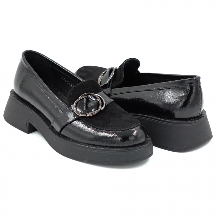 Pantofi dama casual loafers din piele naturala neagra cu varf rotund si talpa 4 cm 52525-25 [4]
