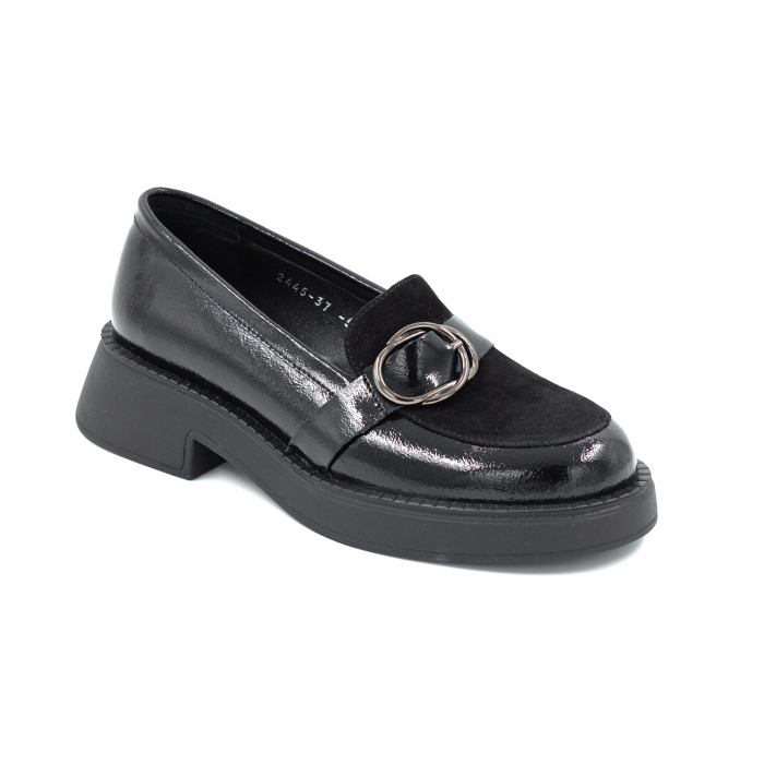Pantofi dama casual loafers din piele naturala neagra cu varf rotund si talpa 4 cm 52525-25 [2]