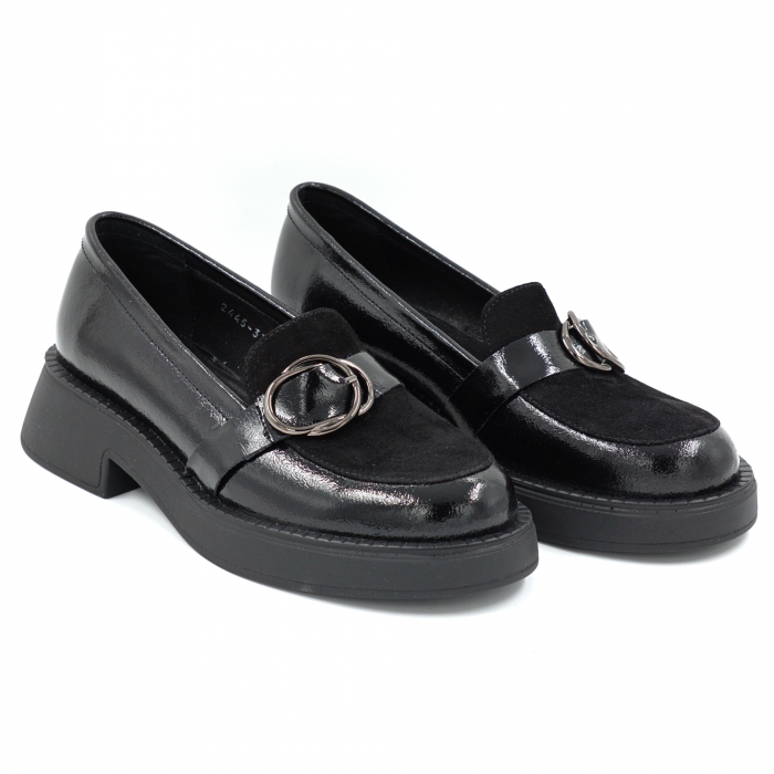 Pantofi dama casual loafers din piele naturala neagra cu varf rotund si talpa 4 cm 52525-25 [3]