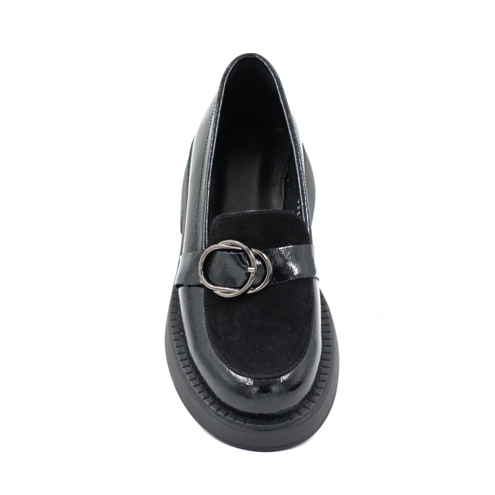 Pantofi dama casual loafers din piele naturala neagra cu varf rotund si talpa 4 cm 52525-25 [6]