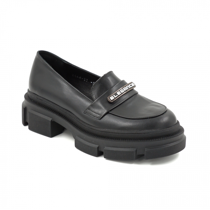 Pantofi dama casual loafers din piele naturala neagra cu varf rotund si talpa 4 cm 53325-25 [2]