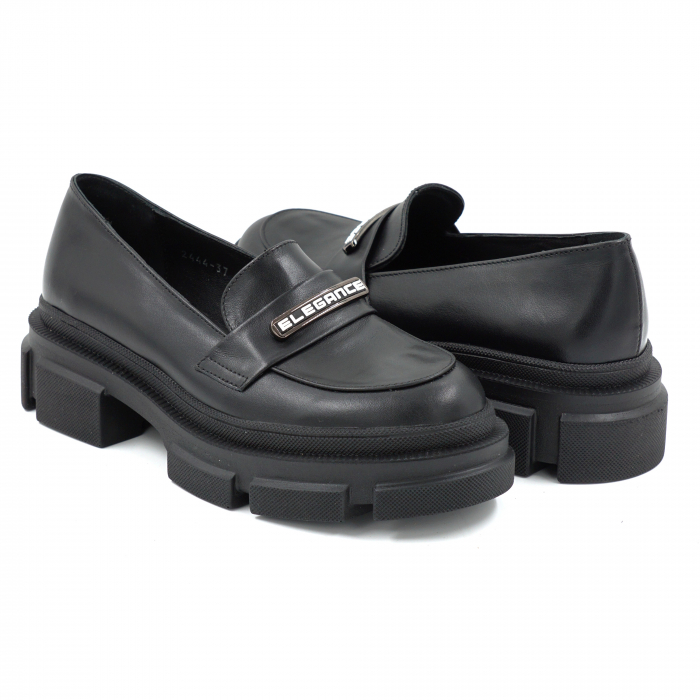 Pantofi dama casual loafers din piele naturala neagra cu varf rotund si talpa 4 cm 53325-25 [4]