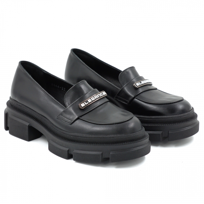 Pantofi dama casual loafers din piele naturala neagra cu varf rotund si talpa 4 cm 53325-25 [3]