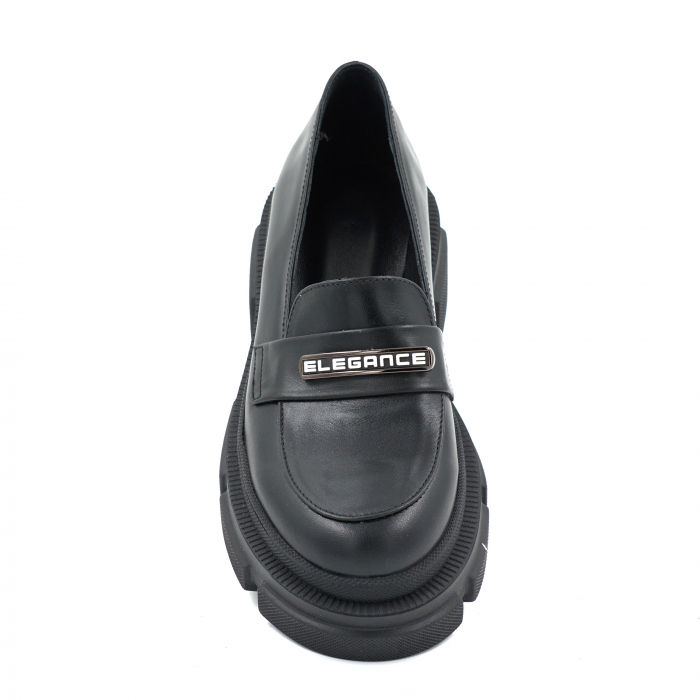 Pantofi dama casual loafers din piele naturala neagra cu varf rotund si talpa 4 cm 53325-25 [6]