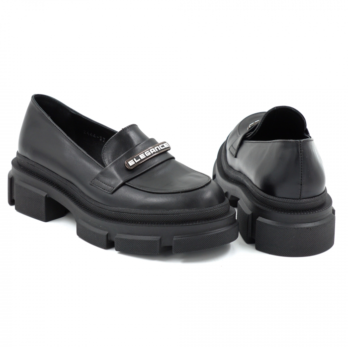 Pantofi dama casual loafers din piele naturala neagra cu varf rotund si talpa 4 cm 53325-25 [5]