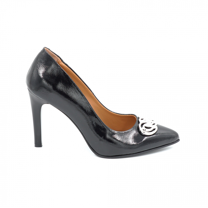 Pantofi dama din piele naturala lacuita neagra cu varf ascutit stiletto si toc inalt subtire 9 cm 50625-1-25 [5]