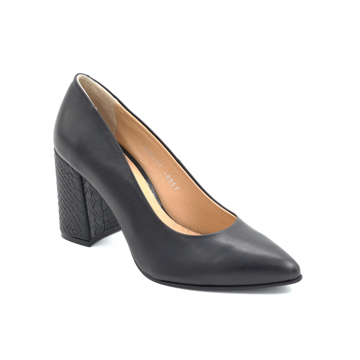 Pantofi dama din piele naturala neagra cu varf ascutit stiletto si toc mediu gros imbracat 8 cm 8057-8-25 [2]