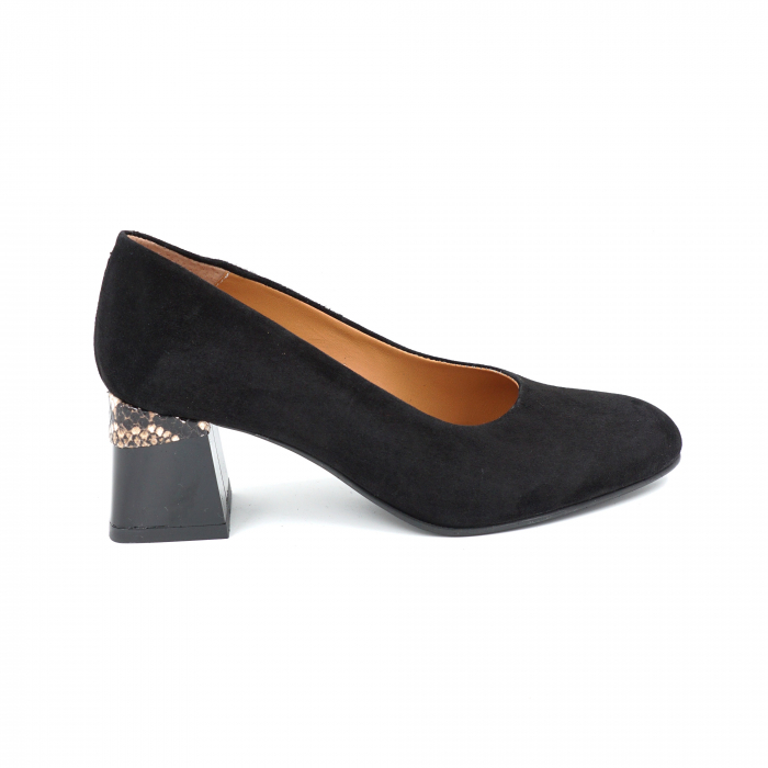 Pantofi dama din piele naturala intoarsa neagra cu  varf rotund si toc mic gros 6 cm  0428-25 [5]