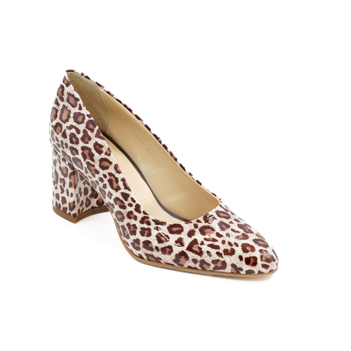 Pantofi dama din piele naturala cu imprimeu leopard, cu varf ascutit si toc mic gros imbracat de 6 cm 0700-4-26 [2]