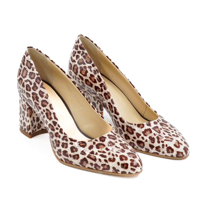 Pantofi dama din piele naturala cu imprimeu leopard, cu varf ascutit si toc mic gros imbracat de 6 cm 0700-4-26 [3]
