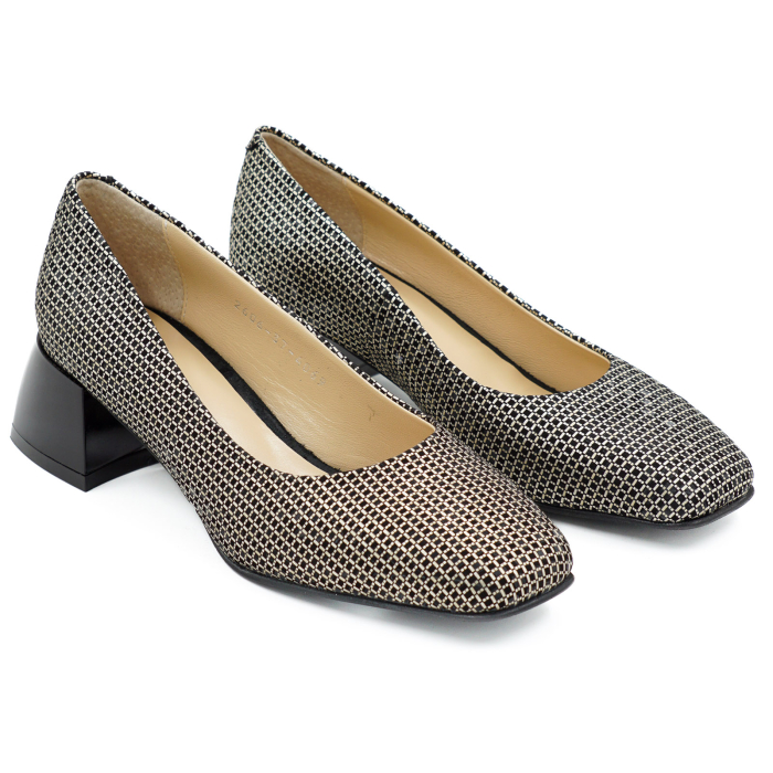 Pantofi dama din piele naturala cu imprimeu cu varf patrat si toc mic gros de 4 cm 4069-4-26 [3]
