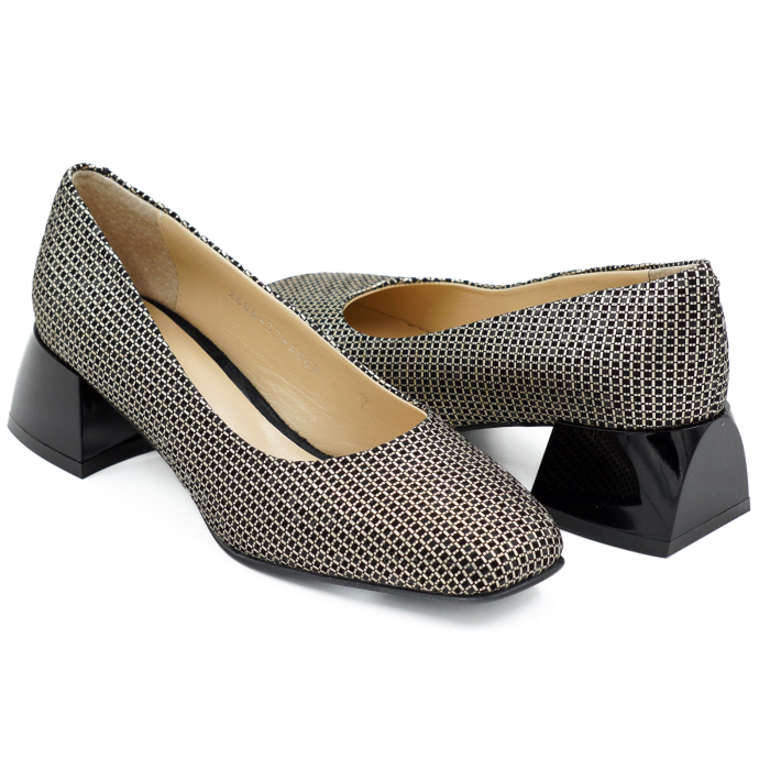Pantofi dama din piele naturala cu imprimeu cu varf patrat si toc mic gros de 4 cm 4069-4-26 [4]