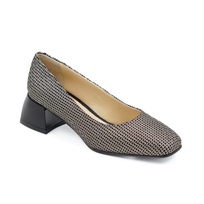 Pantofi dama din piele naturala cu imprimeu cu varf patrat si toc mic gros de 4 cm 4069-4-26 [2]