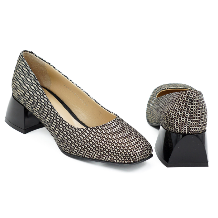 Pantofi dama din piele naturala cu imprimeu cu varf patrat si toc mic gros de 4 cm 4069-4-26 [5]