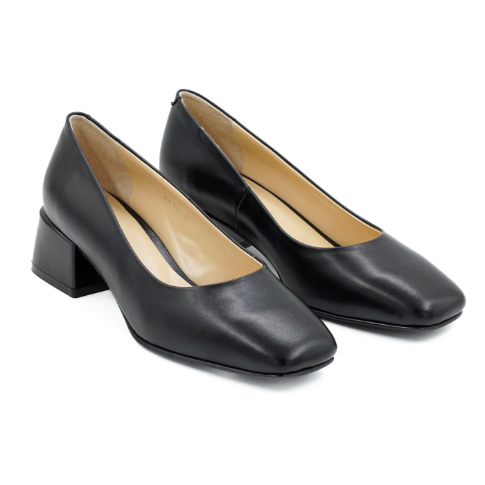 Pantofi dama din piele naturala neagra cu varf patrat si toc mic gros de 4 cm 4069-5-26 [3]